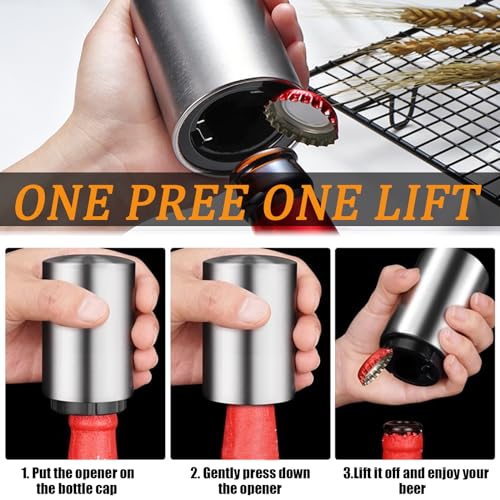 1pcs Automatic Stainless Steel Beer Bottle Opener with Magnetic Cap Catcher - Portable Pop-Off Bar Tool