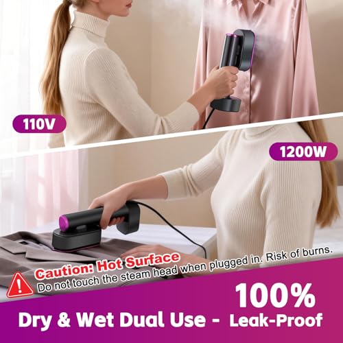 BXKEE 2-in-1 Portable Handheld Garment Steamer & Travel Iron, 1200W, Fast Heat, 190ml Detachable Water Tank, LED Touch Control, 6 Modes