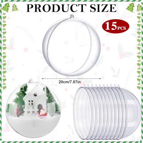 Syhood 15 Pcs Clear Fillable Christmas Ornaments 7.87 Inch Large Balls