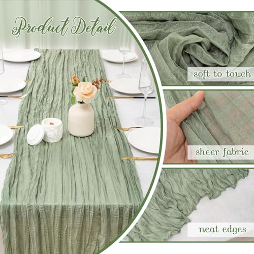 10 Pack Sage Green Cheesecloth Table Runners, 22x120 Inch Boho Gauze Runners