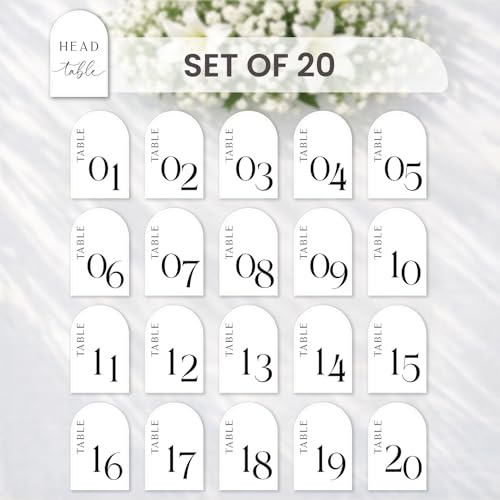 Minimalist Arch Wedding Table Numbers 1-20, 4x6 Inch Debossed Cardstock