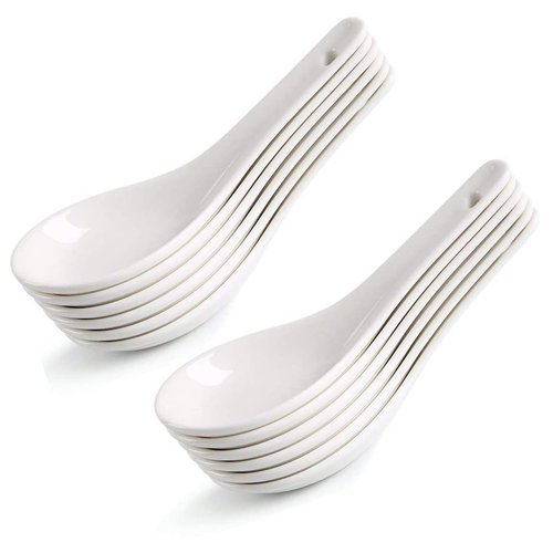 HAPPY KIT Asian Soup Spoons Set of 12, Ceramic Ramen Spoons Set Proper for Corelle Pho Miso Wonton Ramen Dumpling Macaron Dishwasher & Oven Safe