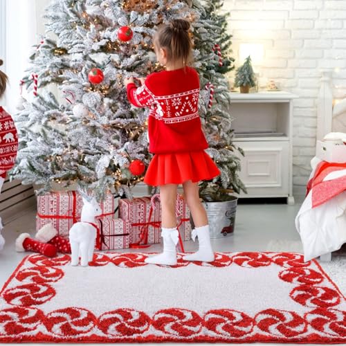 25x38 Christmas Candy Cane Swirl Bath Rug - Washable & Non-Slip Bathroom Mat