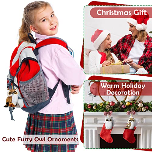 Zhanmai 6-Pack Christmas Hanging Owl Ornaments – Furry Woodland Xmas Tree Decorations for Holiday Home & Party