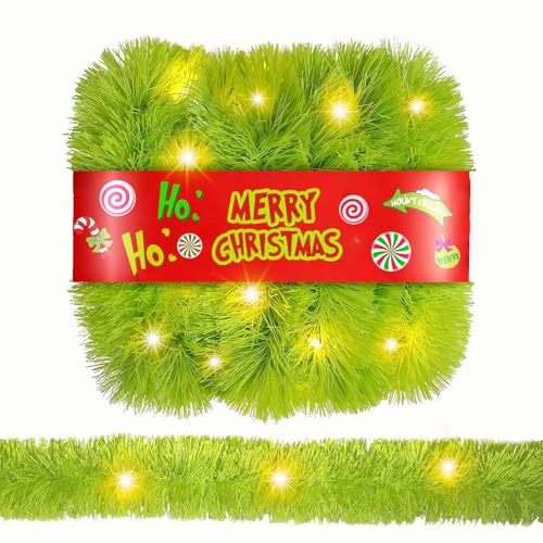 UZKEW 20 Feet Lemon Green Christmas Garland with Lights - Battery Operated, Pre-Lit, 40 Warm White LEDs, Indoor Outdoor Decor, Variation 1