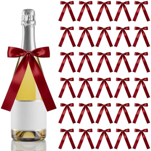GKXMAXIWANG Burgundy Satin Bow Set for Wine Glasses & Candles, 30 Pack