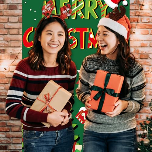 Christmas Door Cover with Tree & 'MERRY CHRISTMAS' Banner 31.5x67 inches