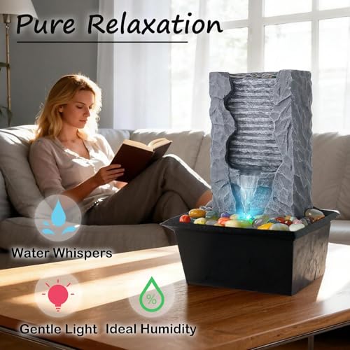 Indoor Tabletop Water Fountain - Quiet Resin Waterfall Desk Decor