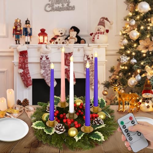 Waipfaru Green Christmas Advent Wreath Set with Flameless Candles, 12 Inch Holiday Centerpiece