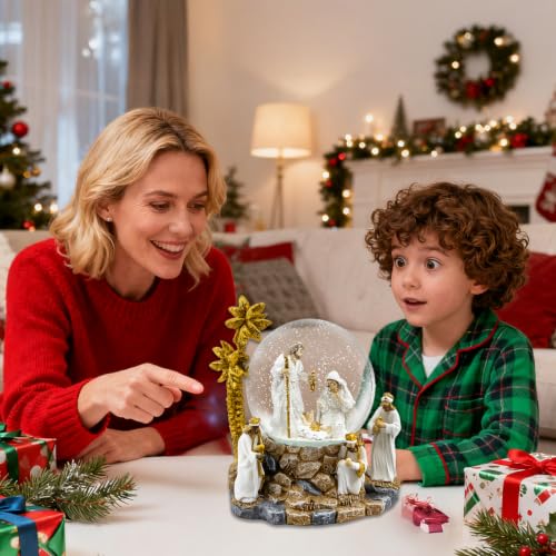 MERRI GLOW 4-Inch Nativity Scene Musical Snow Globe Jesus Christmas Decor
