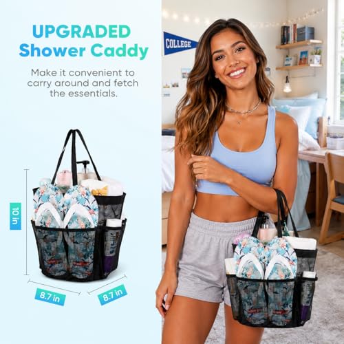 Mesh Shower Caddy Portable 9 Pockets - Large Capacity Hanging Toiletry Bag