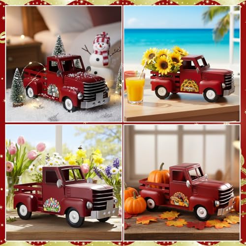 12.2-Inch Vintage Red Metal Pickup Truck with 16 Interchangeable Magnets
