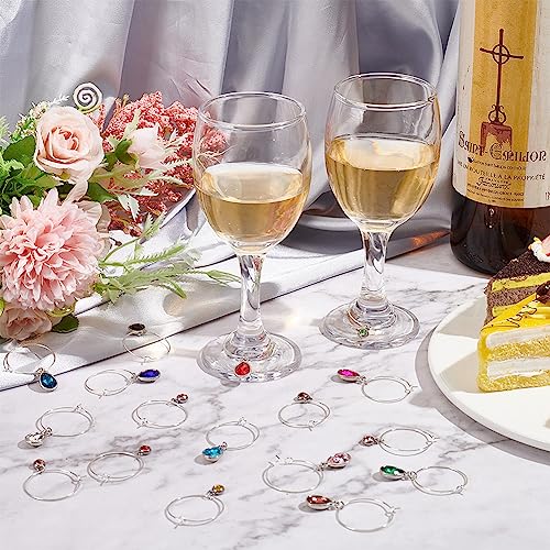 BENECREAT Rhinestone Party Wine Glass Charms 24 Pcs - Birthday Theme Drop & Flat Round Markers
