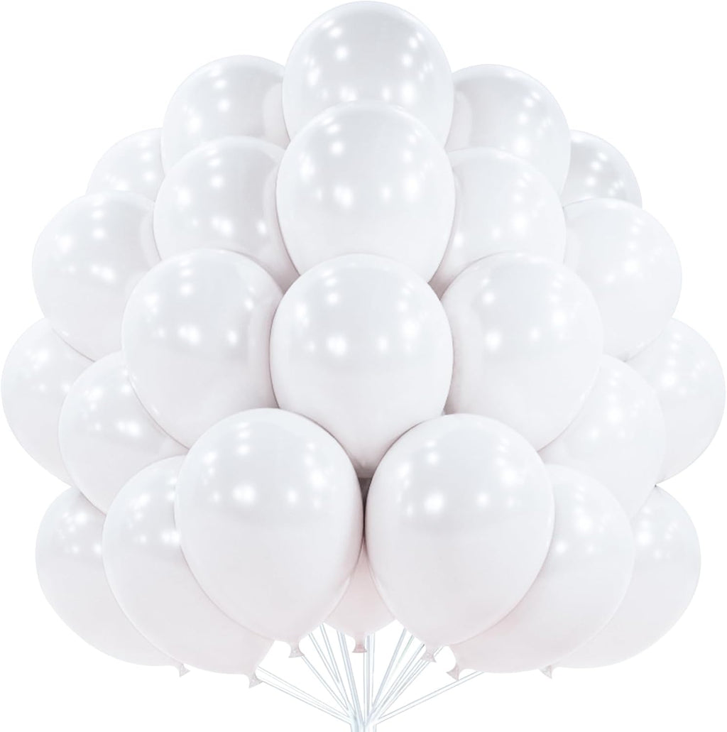 PartyWoo Pearl White Balloons - 100pcs 12-Inch Metallic Latex for Weddings, Anniversaries & Celebrations