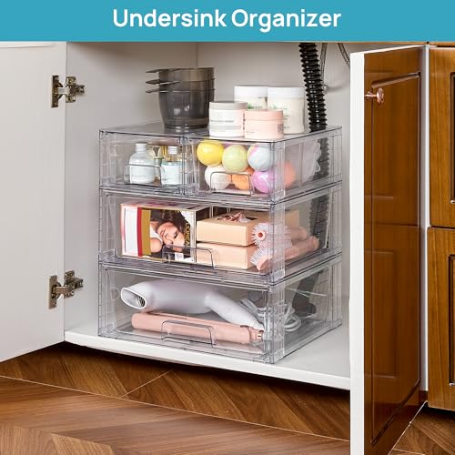 Clear Stackable Storage Drawers 3-Pack Wide Organizer Set