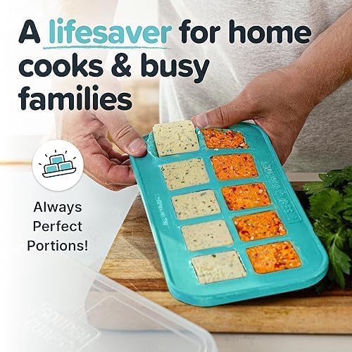 Souper Cubes Silicone Freezer Molds - 2 Tbsp Portion Control for Garlic, Herbs & More - Aqua | 2-Pack