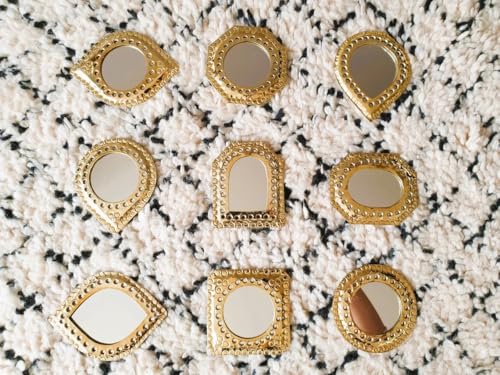 Set of 5 Small Decorative Gold Brass Wall Mirrors, Assorted Geometric Shapes