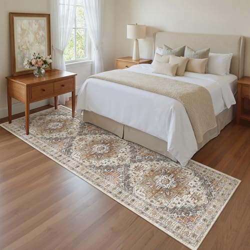 Washable Vintage Hallway Runner Rug 2x8 Ft - Non-Slip Low-Pile Carpet