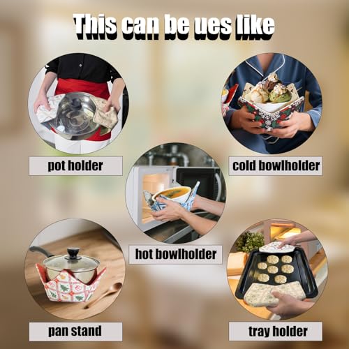 Microwavable Cotton Bowl Cozies Set of 6 - Heat-Resistant Hot Bowl Holders