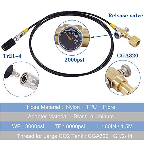 CGA320 to TR21-4 Soda Machine Adapter with 60in High-Pressure Hose