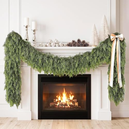 9ft Cedar Garland - Real-Touch Artificial Greenery for Mantel, Staircase & Window Decor