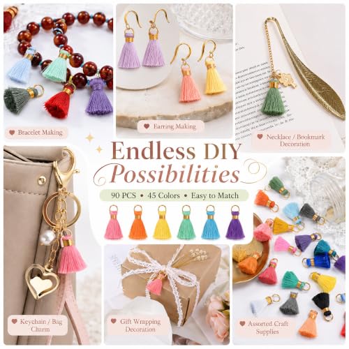 90 PCS Mini Tassels for Jewelry Making, 2.4cm Tiny Decorative Craft Charms