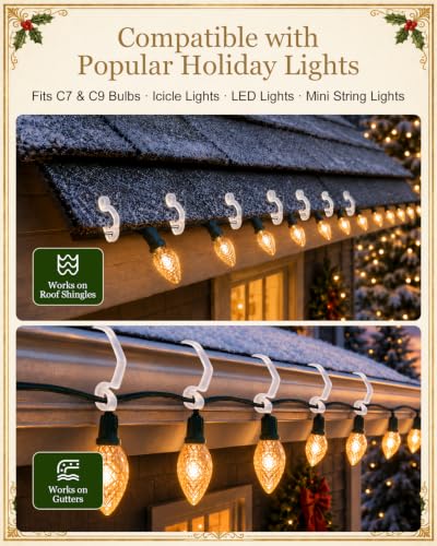 LAOWUJA 240-Pack Outdoor Christmas Light Clips for Gutters – C7/C9, Icicle & LED Lights