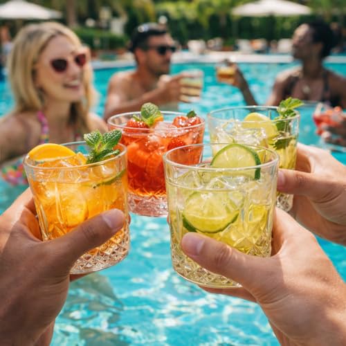 10 oz Plastic Whiskey Glasses Set of 24 - Clear Shatterproof Cocktail Glassware