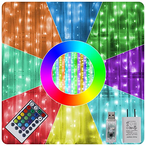300 LED RGB Color Changing Curtain String Lights with Remote & Timer