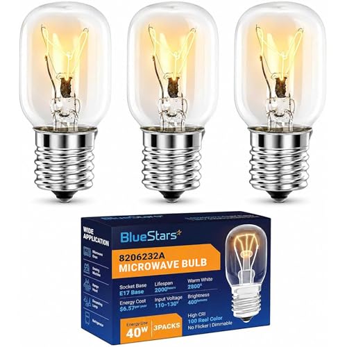 125V 40W Microwave Oven Light Bulb E17 Base Replacement - 3 Pack