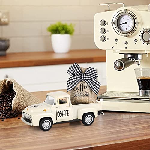 Mini Metal Truck Coffee Bar Decor with Burlap Sack Farmhouse Kitchen Tiered Tray