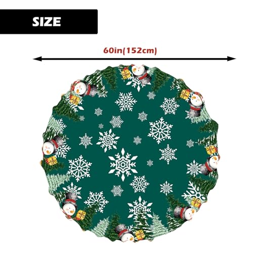 YOSTEV Xmas Tc 13 60" Round Green Christmas Tablecloth with Snowman Snowflakes – Spillproof Fabric