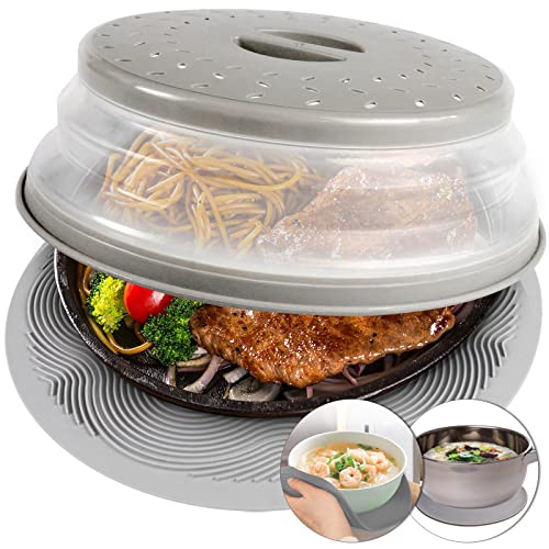 Collapsible Microwave Splatter Cover & Silicone Trivet Mat - Grey