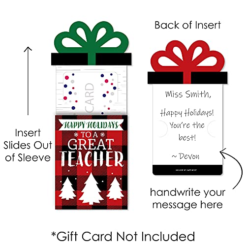 Big Dot of Happiness Plaid Teacher Appreciation Card Holders Set of 8, 4 x 5.5 inches – Holiday Gift Card & Cash Holders for Teachers