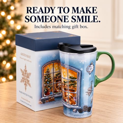 Topadorn 17oz Christmas Travel Mug with Lid - Winter Window Design (Gift Box)
