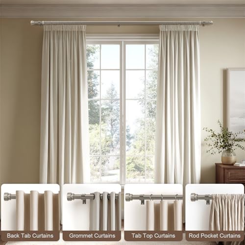 Adjustable Brushed Nickel Curtain Rod Set, 28-48 Inch Heavy Duty Metal