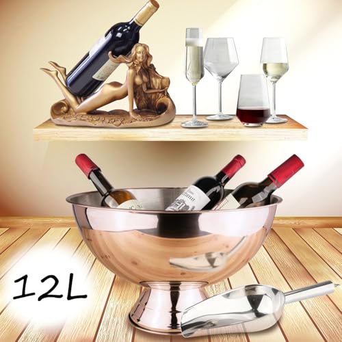 Mipau Silver 2-Pack Large 12L Ice Buckets with Scoops, Stainless Steel, Round, No Lid