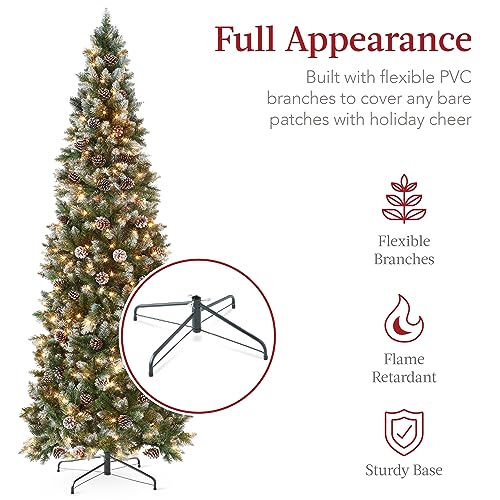 6ft Pre-Lit Slim Pencil Christmas Tree with 250 Lights & Pine Cones