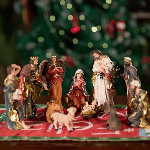 8 Inch Nativity Set Christmas Scene Figurines - 11 Piece Religious Decor