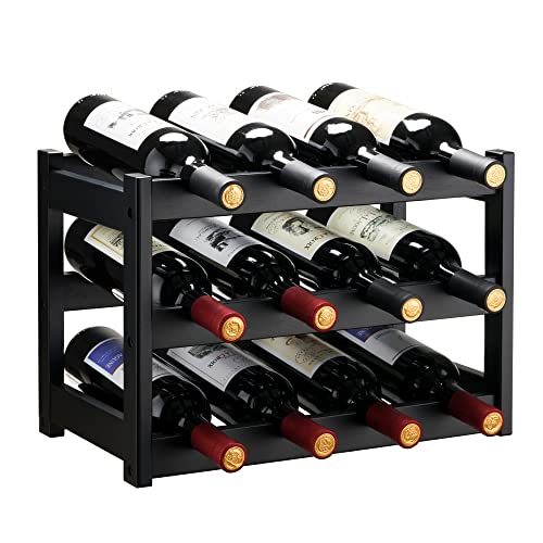 3-Tier Bamboo Wine Rack Countertop - 12-Bottle Wine Storage Organizer