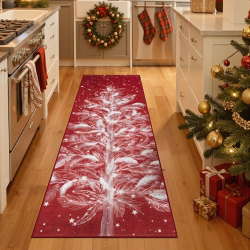 Lahome 2x6 Christmas Runner Rug Red Holiday Hallway Non-Slip Washable Low-Pile Decor