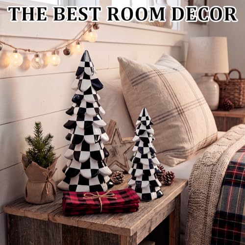 SiliFine Resin Checkered Christmas Tree Figurines - Pine, 2-Piece Set