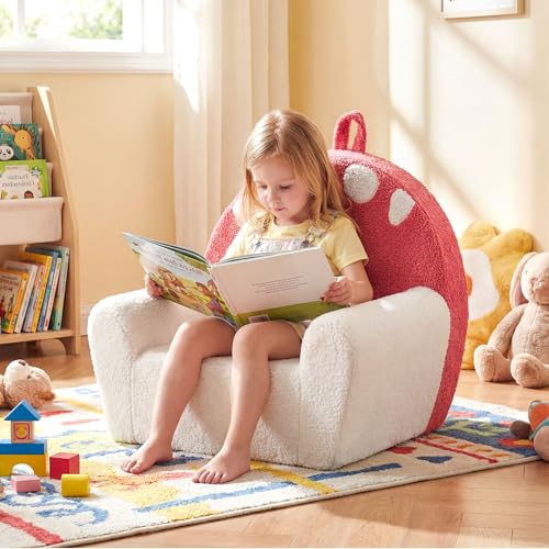 Kids Foam Sofa Chair, Teddy Fleece Toddler Armchair with Side Pocket
