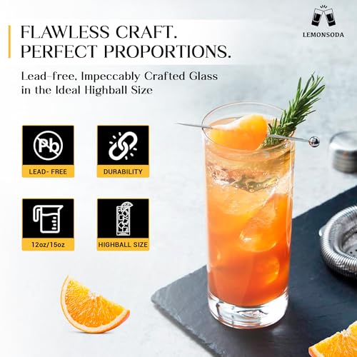 LEMONSODA 15oz Clear Highball Glass Set of 48 - Modern Cocktail Glassware