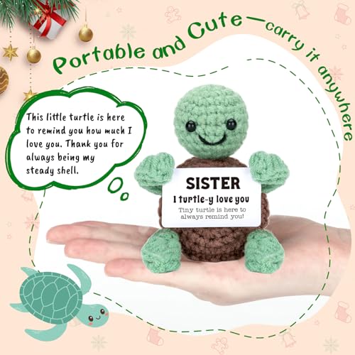 Handmade Emotional Support Crochet Turtle - Cute Sister Gift with Card