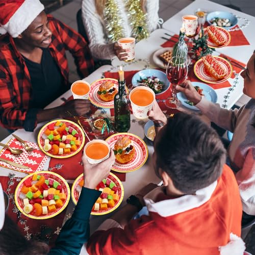 Umigy Snowflake Christmas Dinnerware Set for 25 Guests - Disposable Holiday Plates Cups & Cutlery