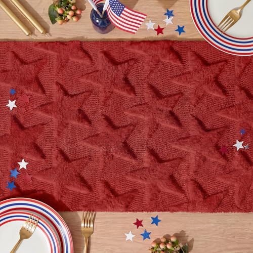 Artoid Mode Red Plush Faux Fur Jacquard 13x60 Inch Holiday Table Runner
