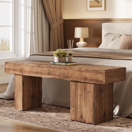 47" Rustic Solid Wood Entryway Bench, Farmhouse Dining Bench with Artistic Legs