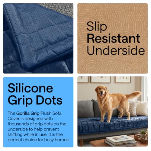 Oversized Slip Resistant Plush Quilted Sofa Cover Blanket - Navy, 78x28 Inches