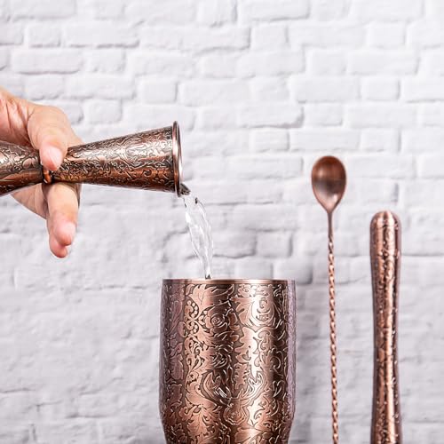 Sky Fish 3D Relief Cocktail Jigger Set Stainless Steel Copper Plated 1/2oz-2oz